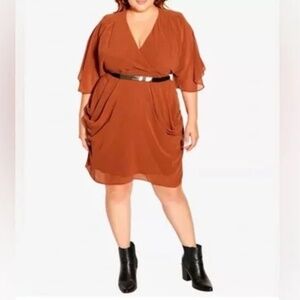 City Chic Ginger Faux Wrap Belted Dress